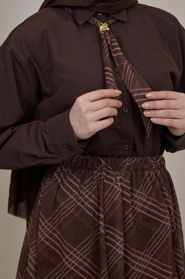 Kahverengi Şifon Etekli Artician Takım