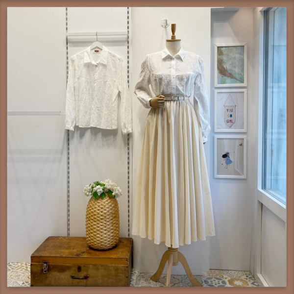 Ekru Ceinture Kemerli Etek