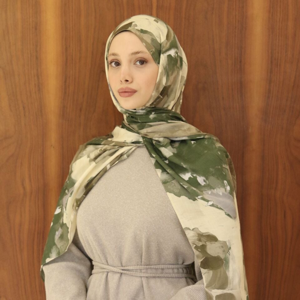 Bambu Kumaş Yeşil Desenli Şal