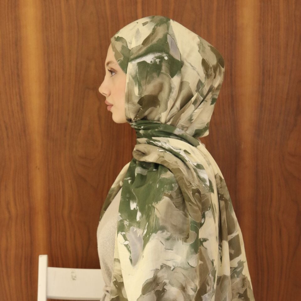 Bambu Kumaş Yeşil Desenli Şal