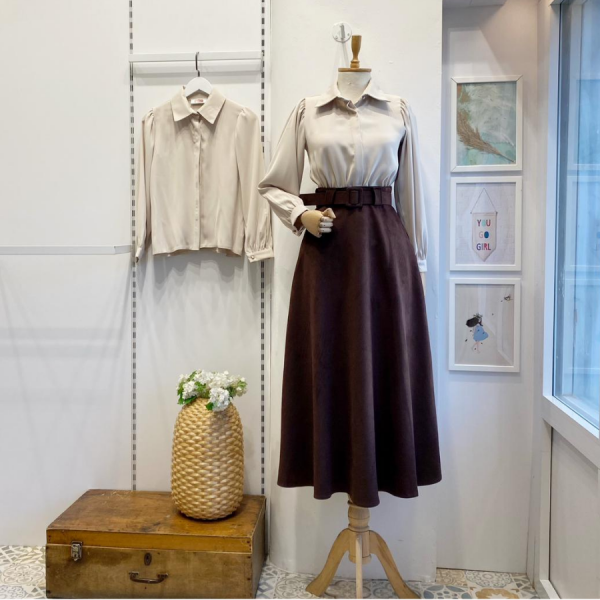 Çikolata Kahve Süet Velours Etek