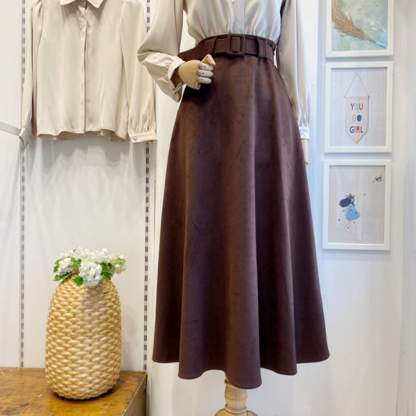 Çikolata Kahve Süet Velours Etek