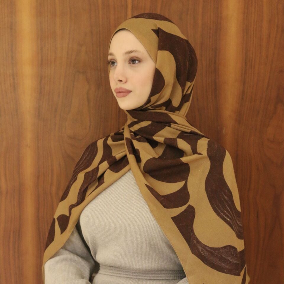 Lane Kahverengi Camel Desenli Şal