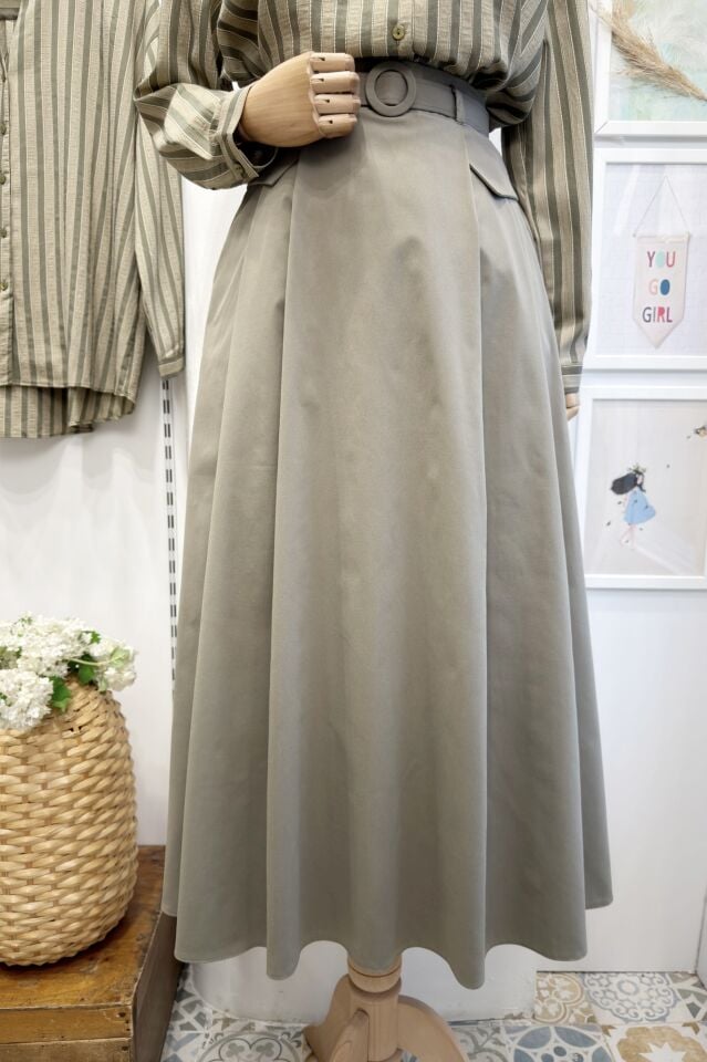 Çağla Yeşili Pile Detaylı Senriss Etek