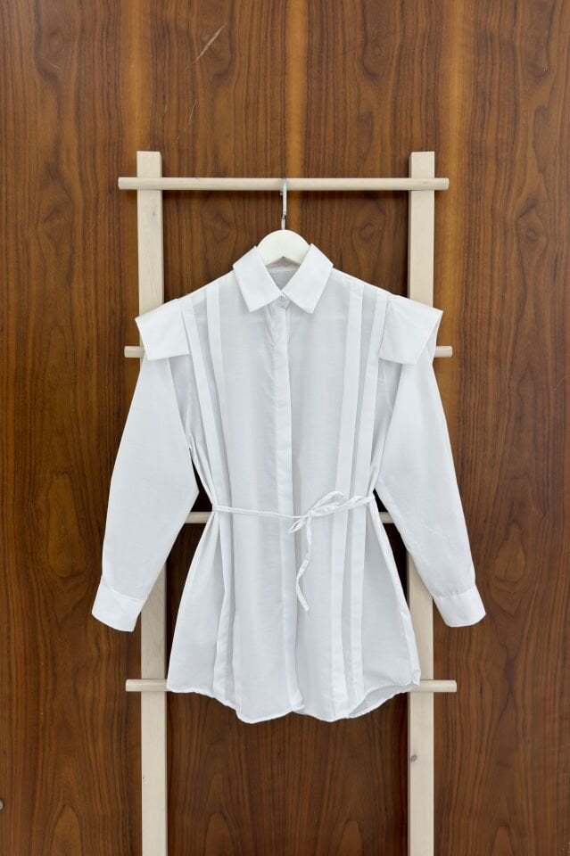 Beyaz Vatka Görünümlü Poplin Gömlek