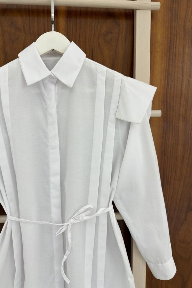 Beyaz Vatka Görünümlü Poplin Gömlek