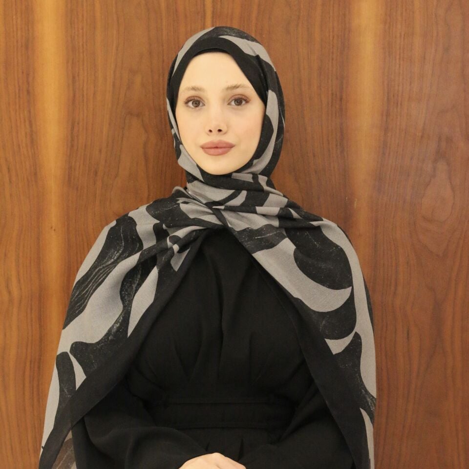 Lane Siyah Gri Desenli Şal