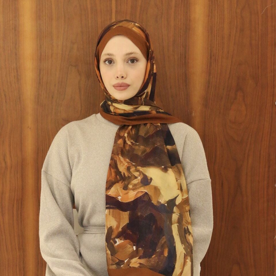 Pastelle Kahverengi Desenli Şal