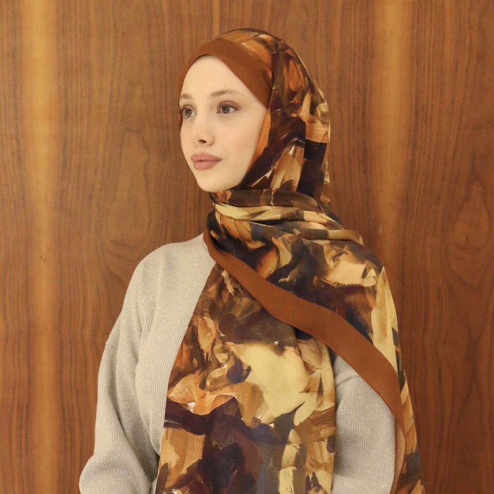 Pastelle Kahverengi Desenli Şal