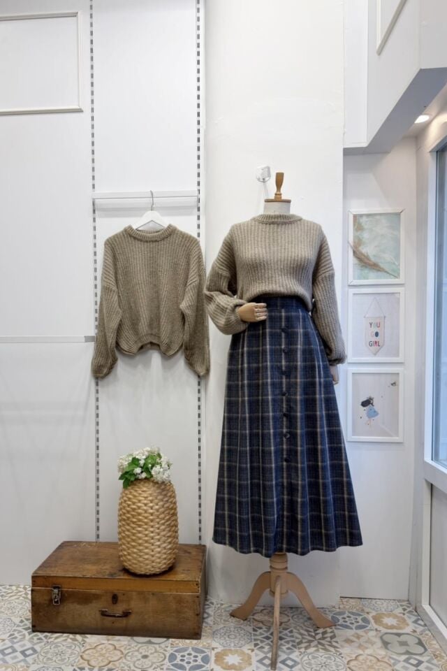 Lacivert Rosetta Ekose Desenli Etek