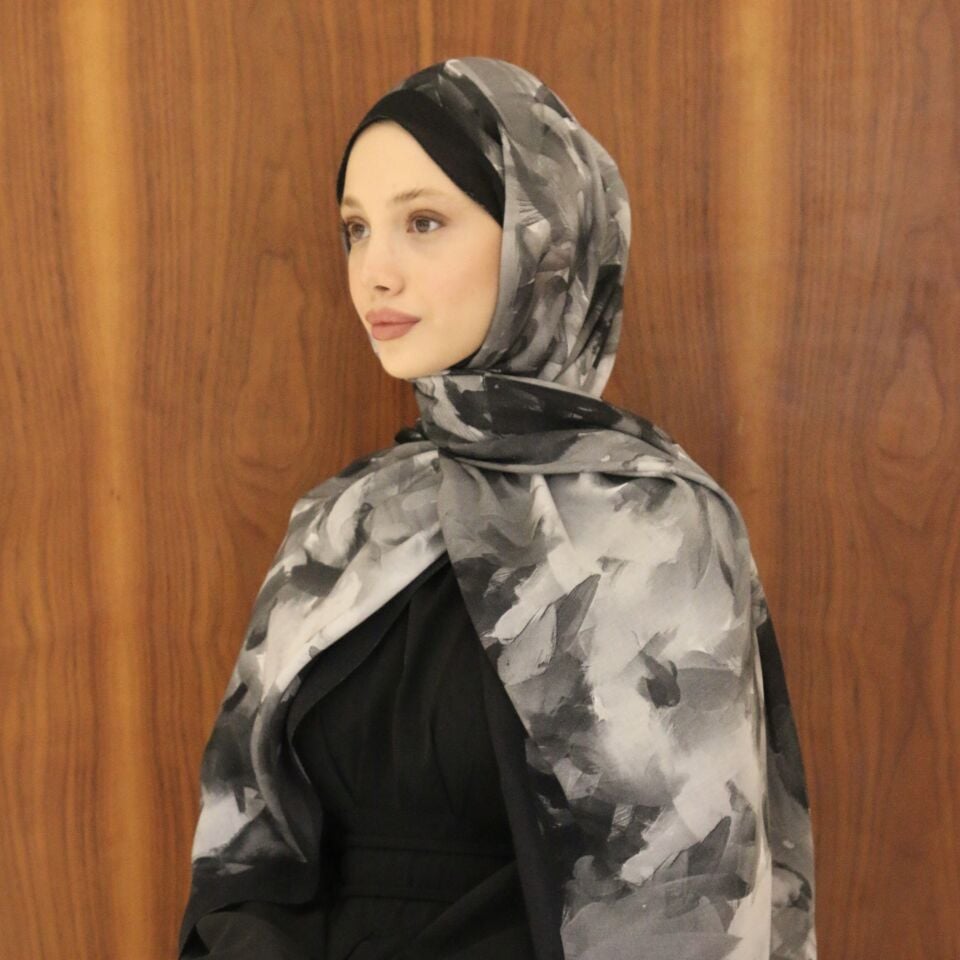 Pastelle Gri Desenli Şal