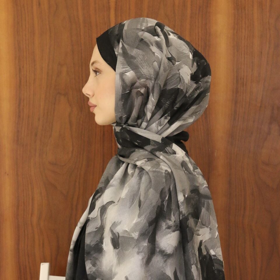 Pastelle Gri Desenli Şal