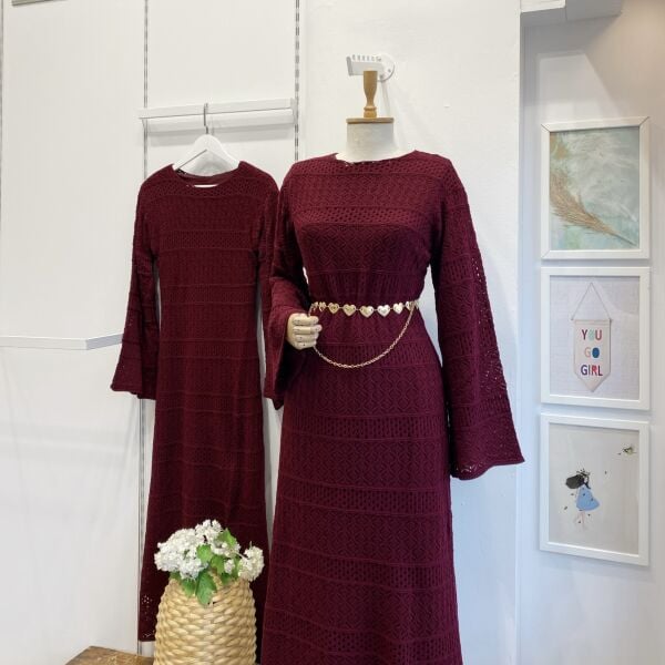 Bordo Loops Örme Triko Elbise