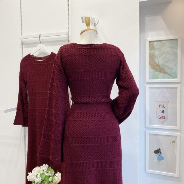 Bordo Loops Örme Triko Elbise