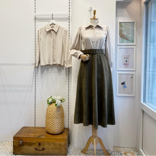 Haki Yeşili Süet Velours Etek