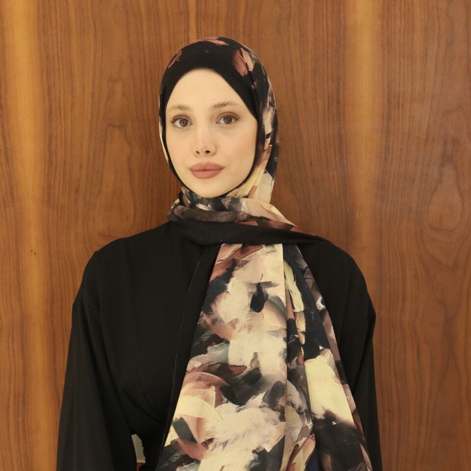 Pastelle Renkli Siyah Desenli Şal