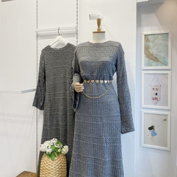 Gri Loops Örme Triko Elbise