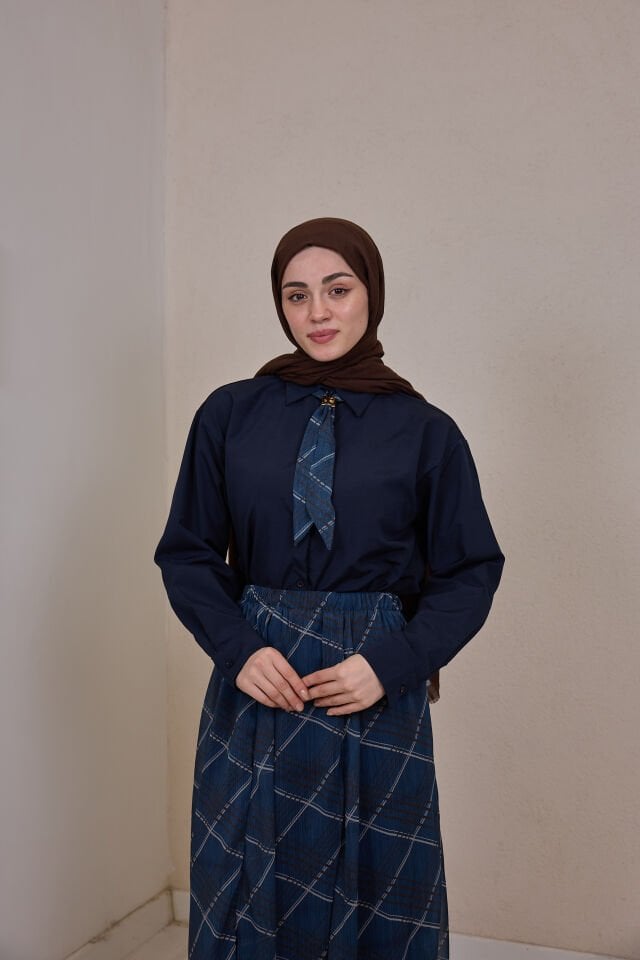 Lacivert Şifon Etekli Artician Takım