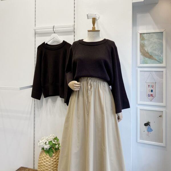 Kahverengi Bisiklet Yaka Geniş Kol Triko Kazak