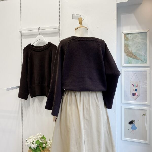 Kahverengi Bisiklet Yaka Geniş Kol Triko Kazak