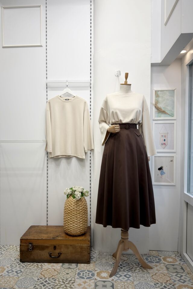 Kahverengi Pile Detaylı Senriss Etek