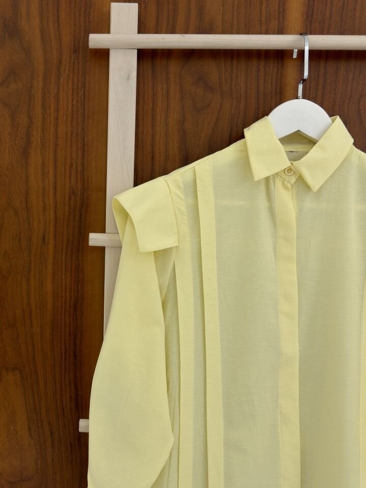 Sarı Vatka Görünümlü Poplin Gömlek