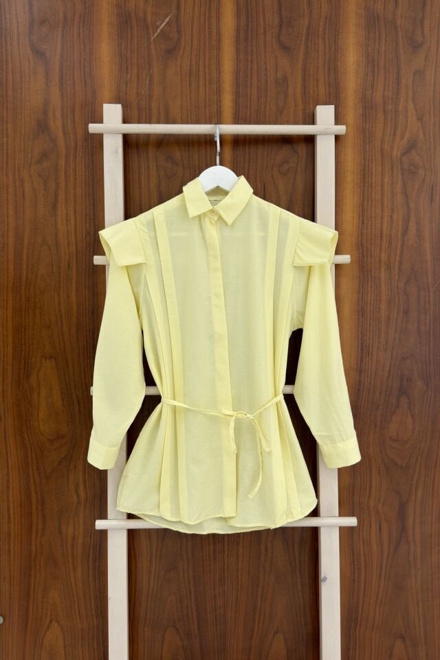 Sarı Vatka Görünümlü Poplin Gömlek