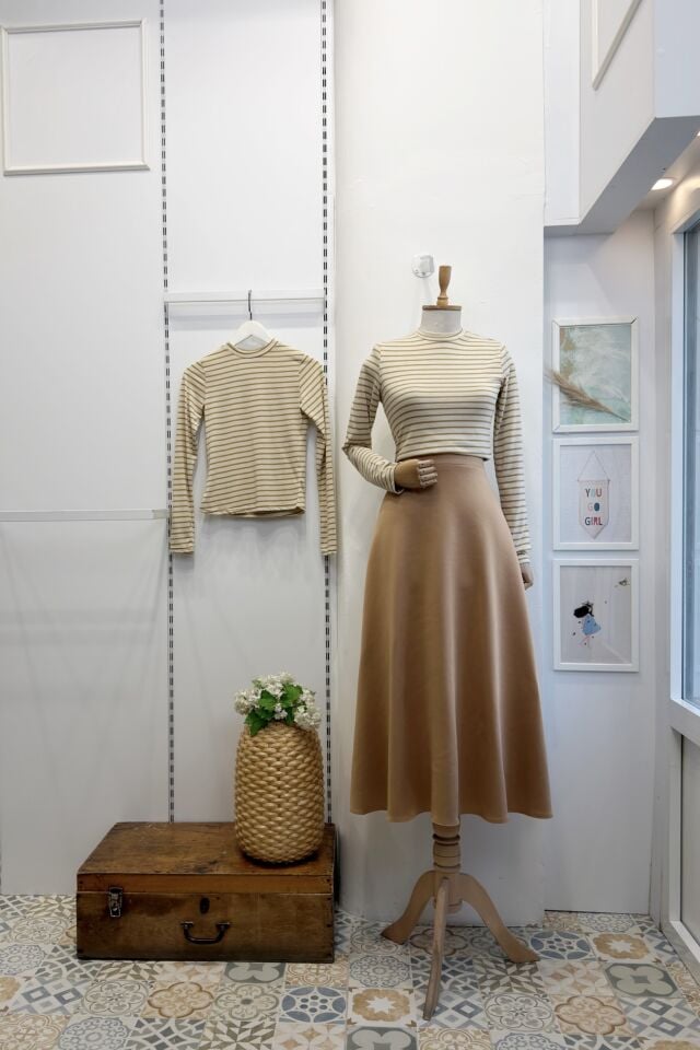 Camel Çizgili Basic Bluz