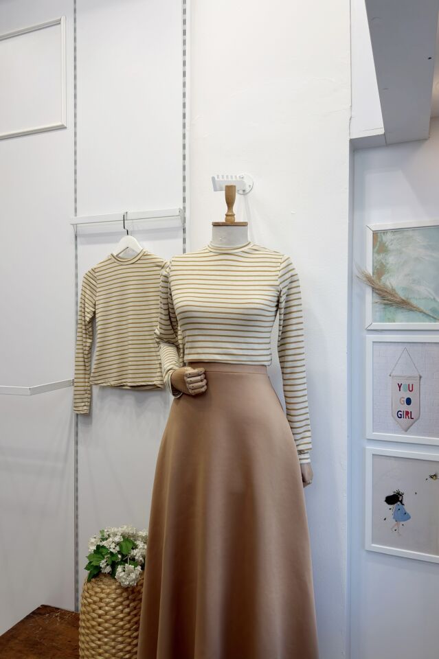 Camel Çizgili Basic Bluz