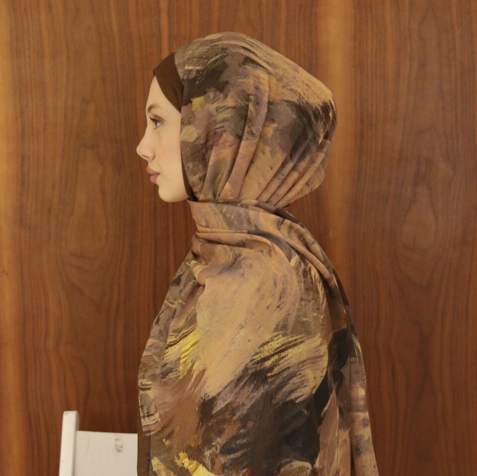 Waterly Acı Kahve Desenli Şal