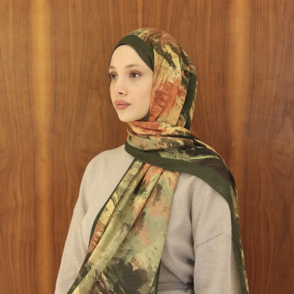 Waterly Yeşil Desenli Şal