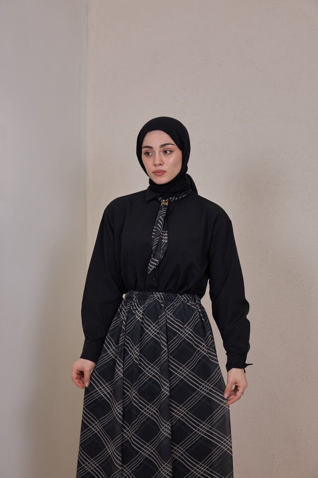 Siyah Şifon Etekli Artician Takım