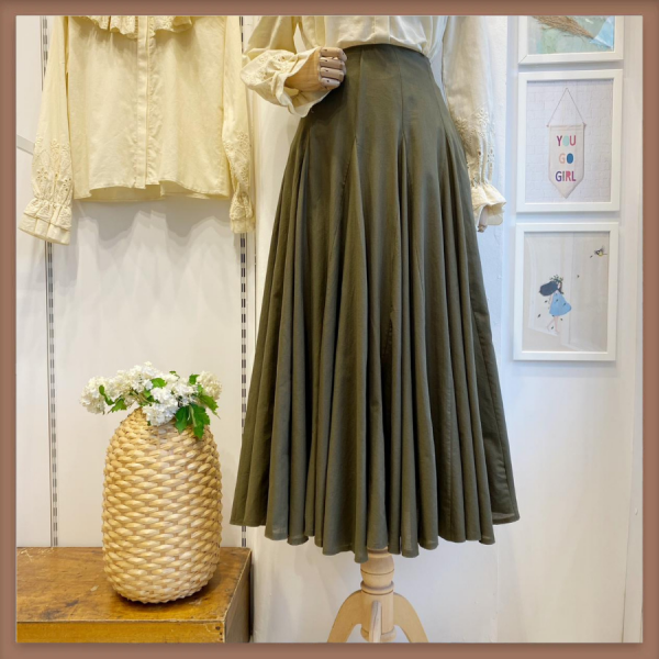 Haki Yeşili Linen Poem Vual Keten Etek