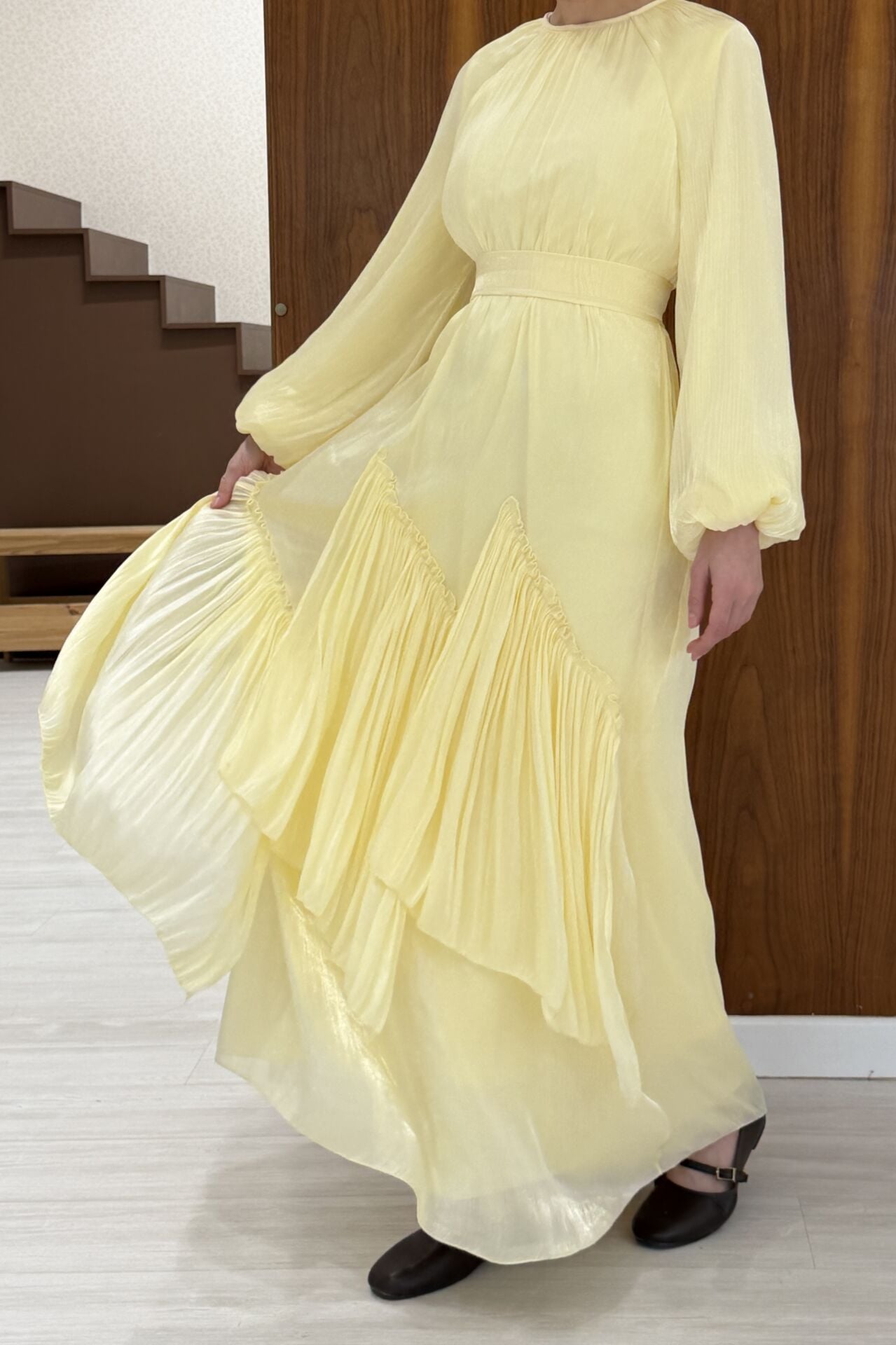Sarı Roselin Şifon Elbise