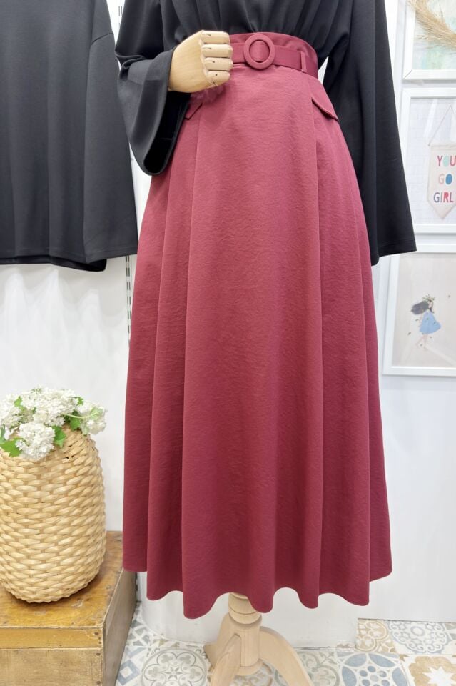 Bordo Pile Detaylı Senriss Etek