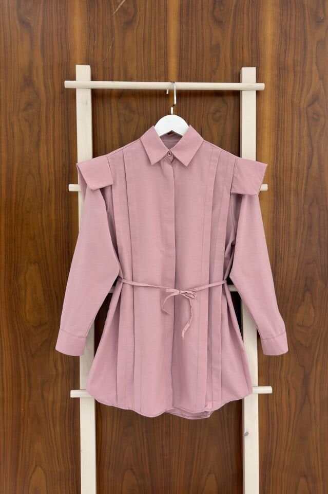 Pembe Vatka Görünümlü Poplin Gömlek