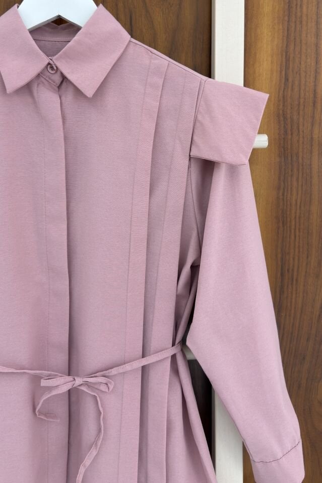 Pembe Vatka Görünümlü Poplin Gömlek