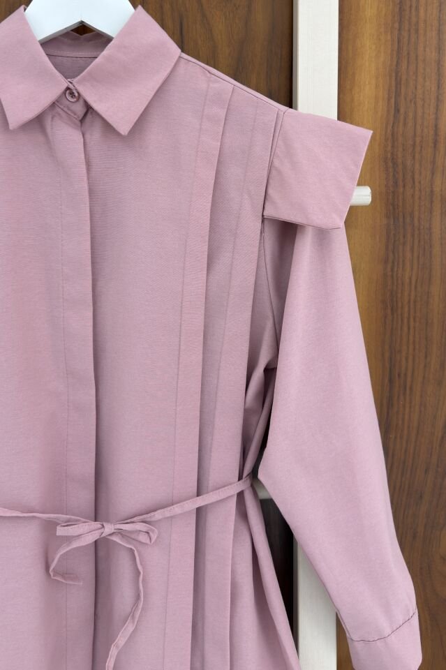 Pembe Vatka Görünümlü Poplin Gömlek