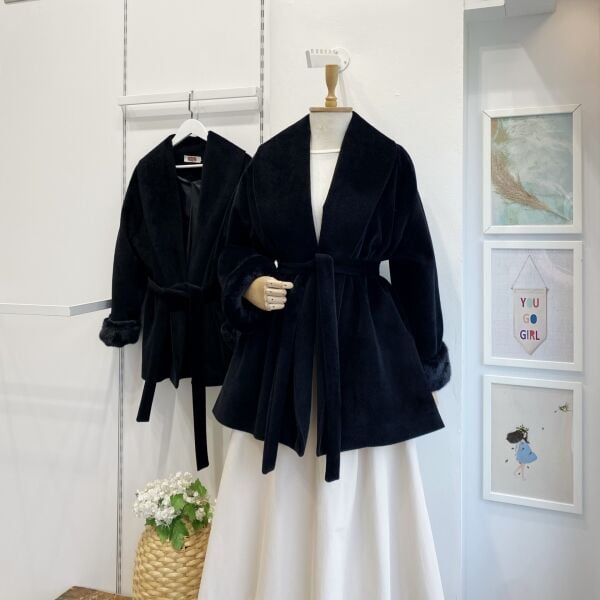 Siyah Peluş Kürk Kaban