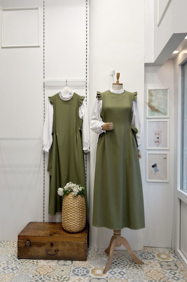 Çağla Yeşili Nervür Dikişli Jile Takım