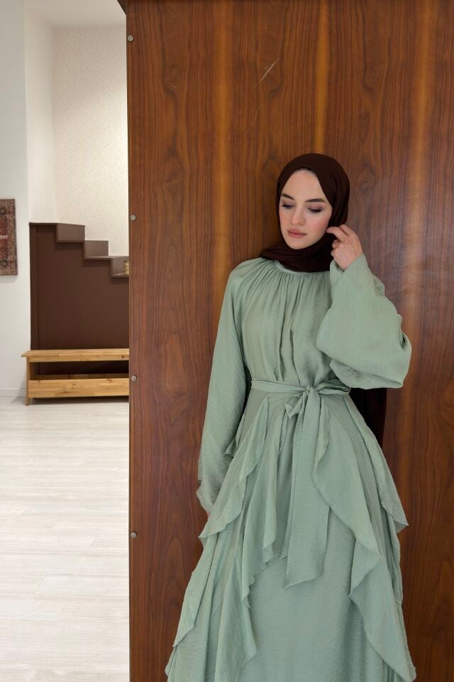 Yeşil Şifon Soft Layer Elbise