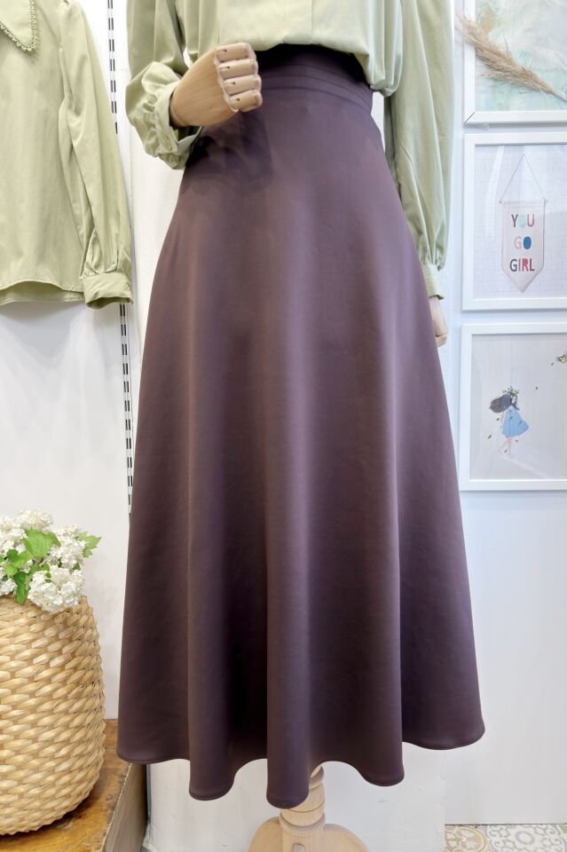 Beli Lastik Detaylı Acı Kahve  Scuba Etek