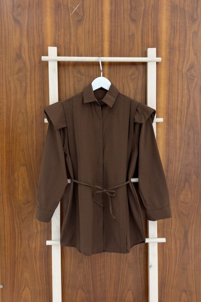 Kahverengi Vatka Görünümlü Poplin Gömlek