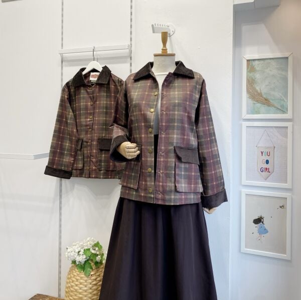 Bordo Ekoseli Çıtçıt Düğmeli Ceket