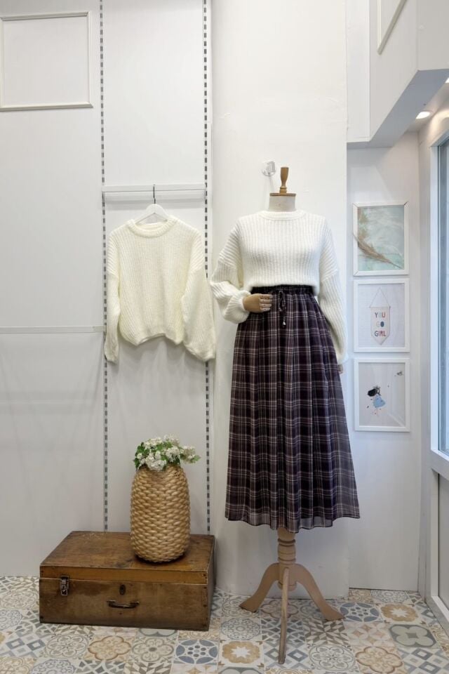 Ekose Desenli Pileli Kahverengi Şifon Etek