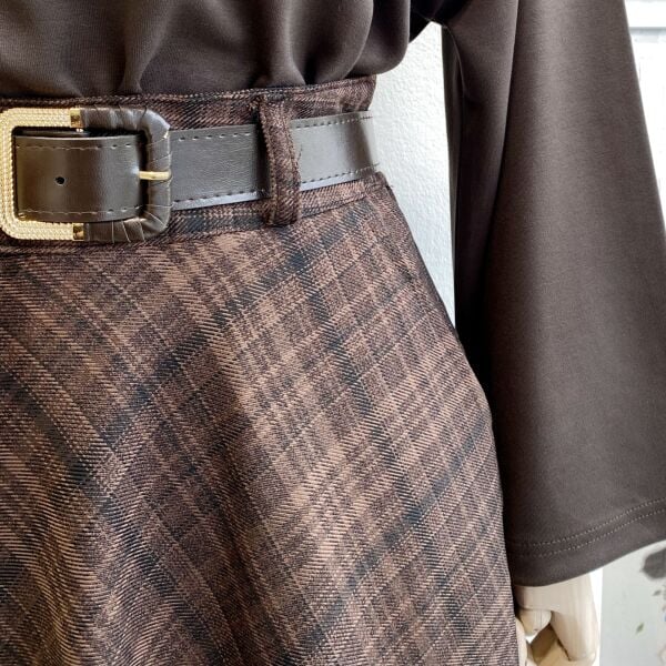 Acı Kahve Ekose Desenli Loom Etek