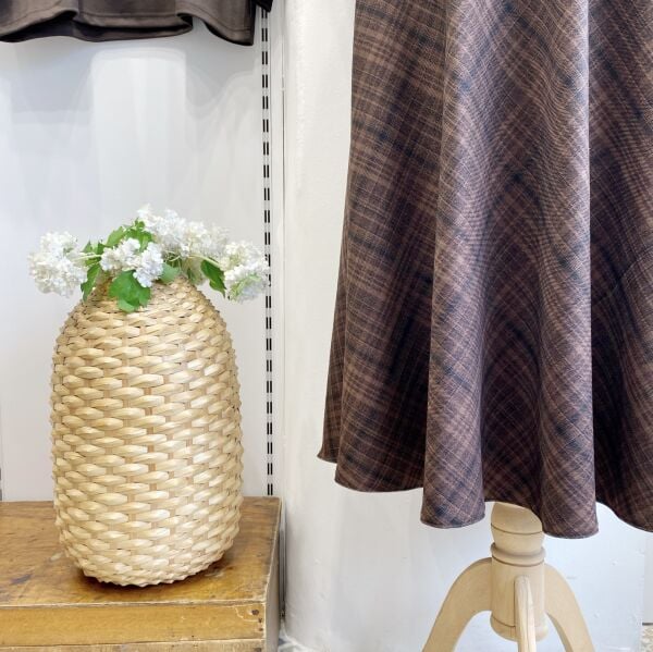 Acı Kahve Ekose Desenli Loom Etek