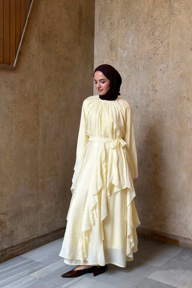 Sarı Şifon Soft Layer Elbise