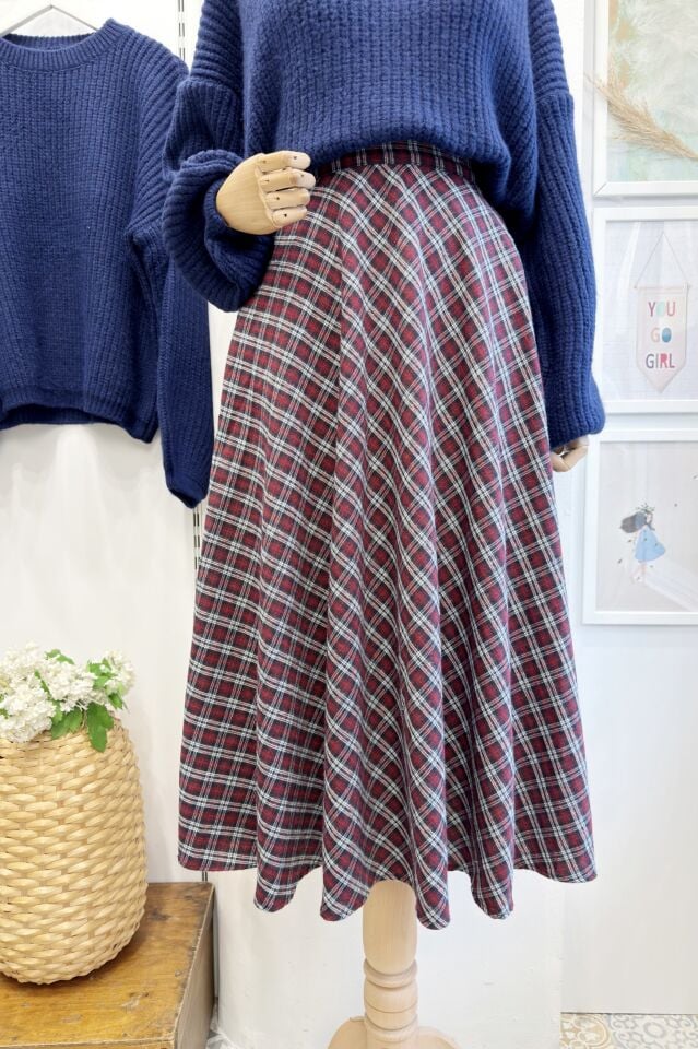 Kırmızı Ekoseli Claret Etek