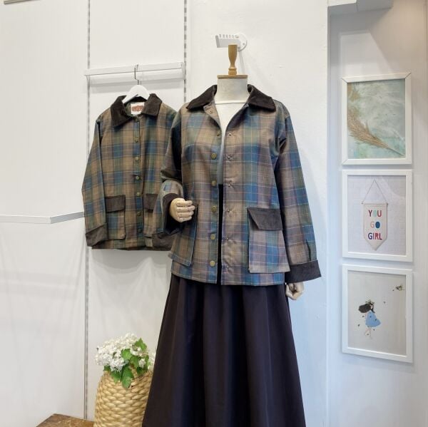 Yeşil Ekoseli Çıtçıt Düğmeli Ceket